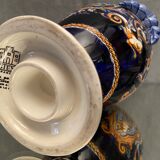 Vase on pedestal with handles in earthenware Gien Italian Renaissance decoration