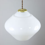Mid-century italian white opaline and brass lamp