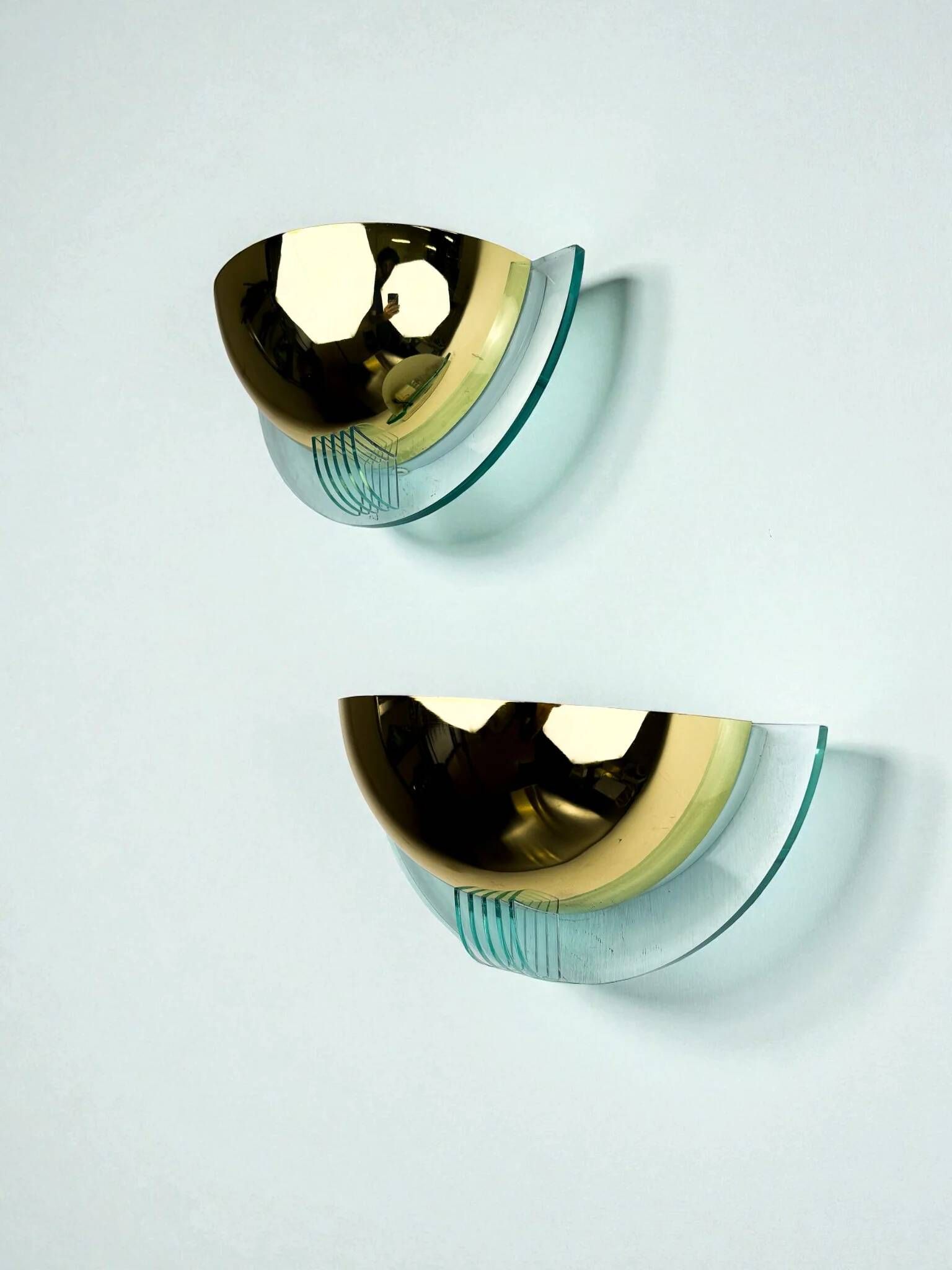 Pair of modernist design half moon wall lamps by Fase, Spain, 1980s