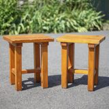 Pair of vintage stools, brutalist pine stools, side stools