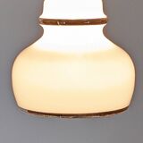 Suspension in white opaline with chrome trim, France circa 1970.