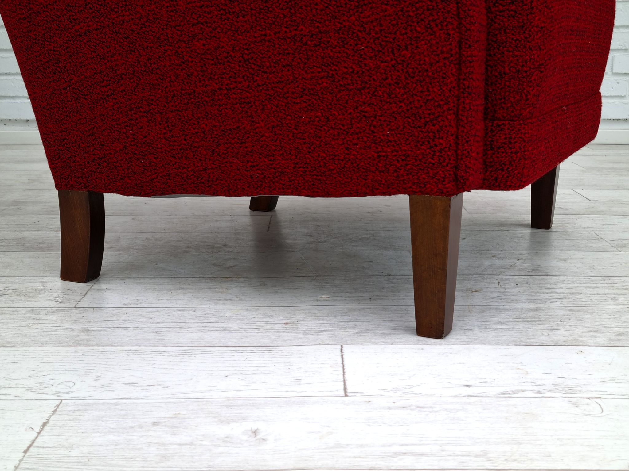 50s, Danish design, refurbished chair, furniture wool, mahogany wood