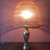 Lamp year 1960 wicker brass