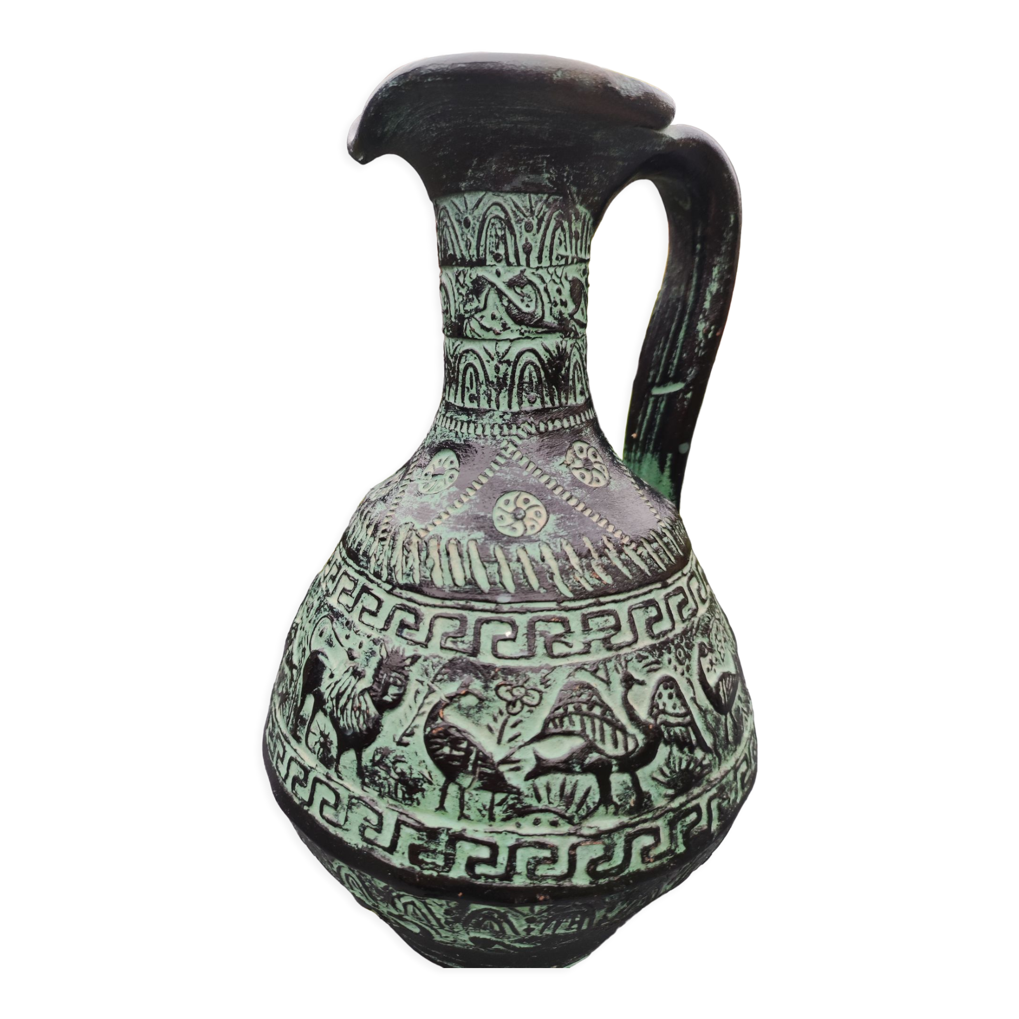 Ancient Greek/Rhodes amphora vase, with inclusions of animal decorations Greek mythology