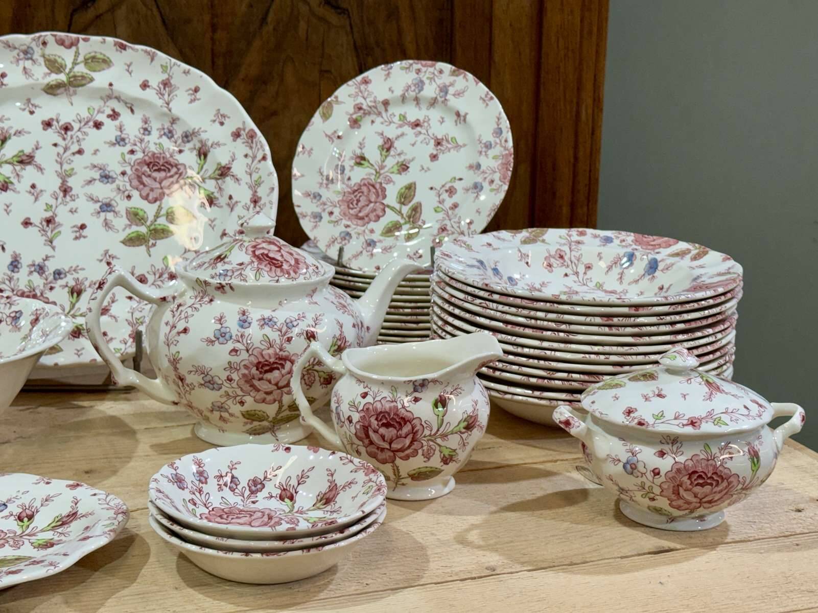 English porcelain service by Johnson Bros model Rose Chintz.