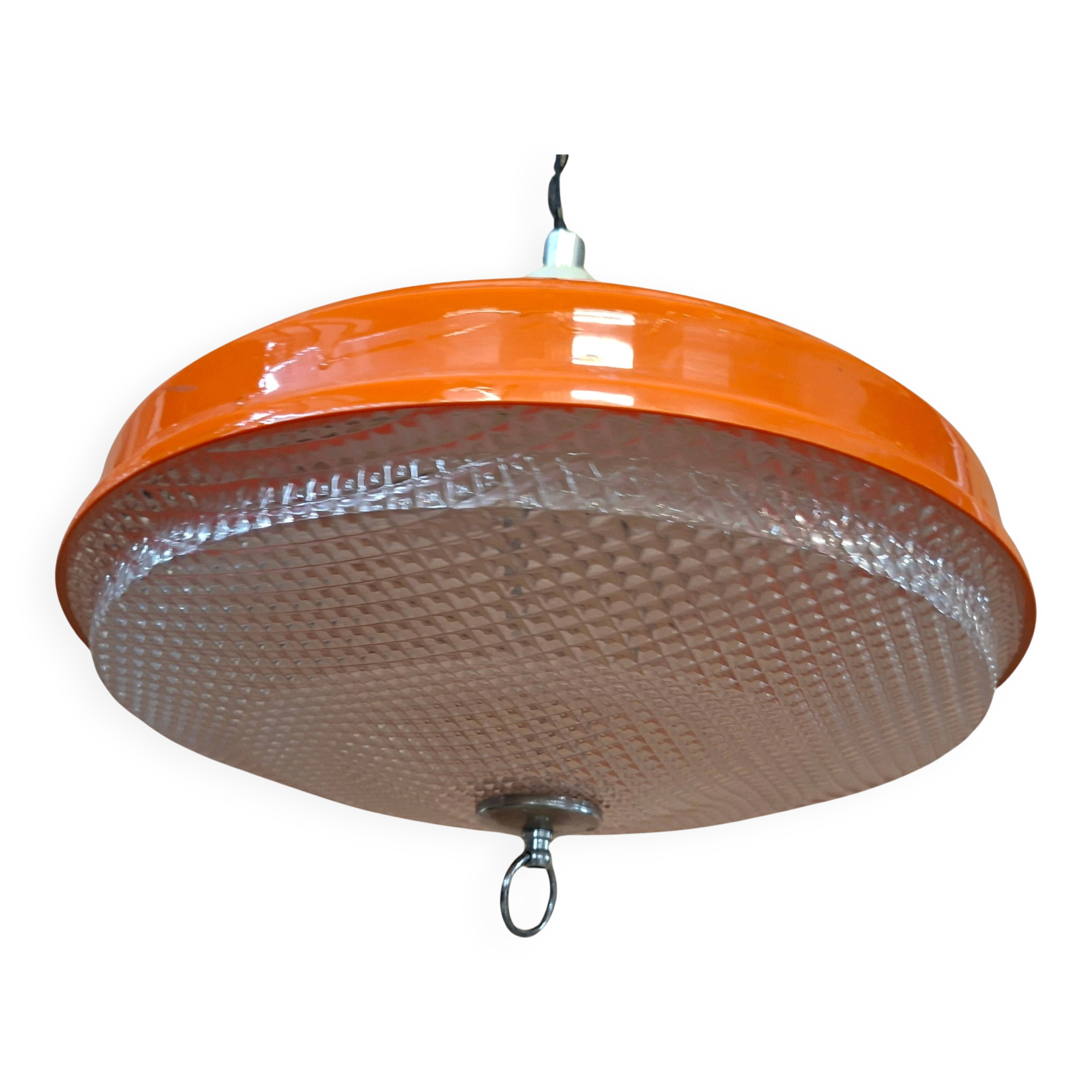 Lampadario Vintage Anni '70 Space Age – Arancione e Cristallino – Ø 38cm