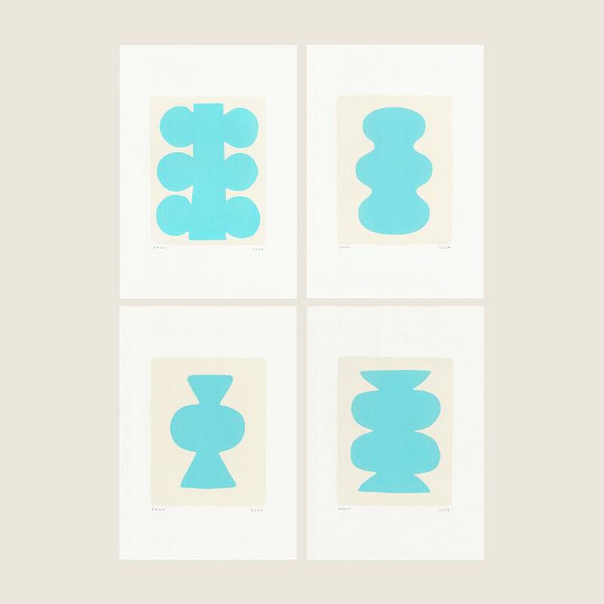 Collection of 4 sky blue abstract paintings signed Eawy.