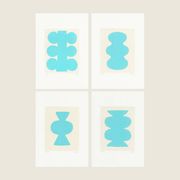Collection of 4 sky blue abstract paintings signed Eawy.