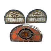 Set of 3 old stained glass windows