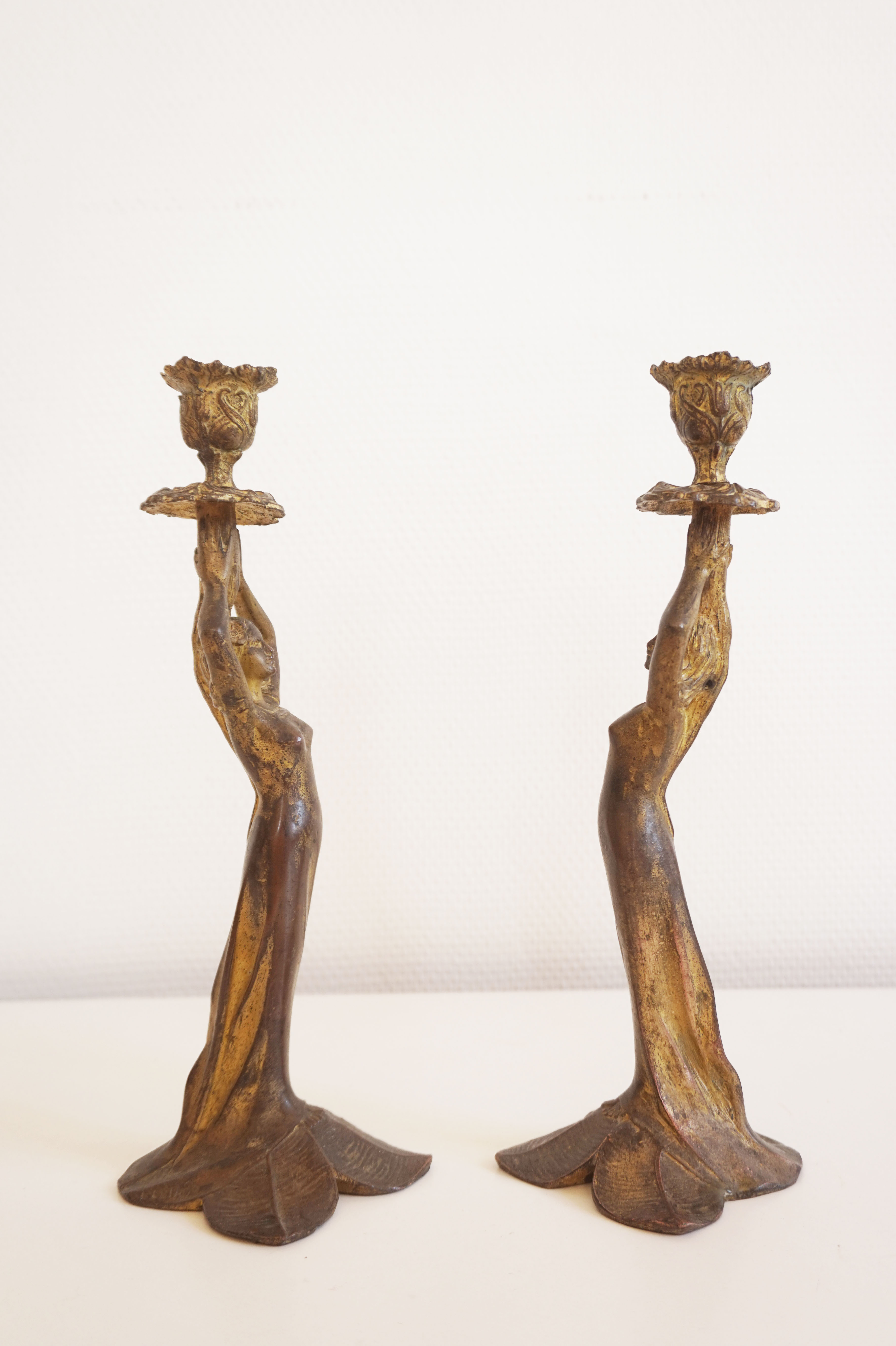 Pair of antique Mermaid candlesticks Art Nouveau