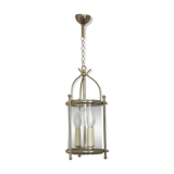 French vintage silver finished brass cylindrical glass 2 light hall lantern 3929
