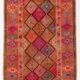 Long Tapis Couloir Vintage Orange et Fuchsia à Motifs Géométriques,91x278Cm
