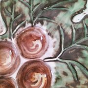 Vintage ceramic bowl – embossed grape pattern in slip style