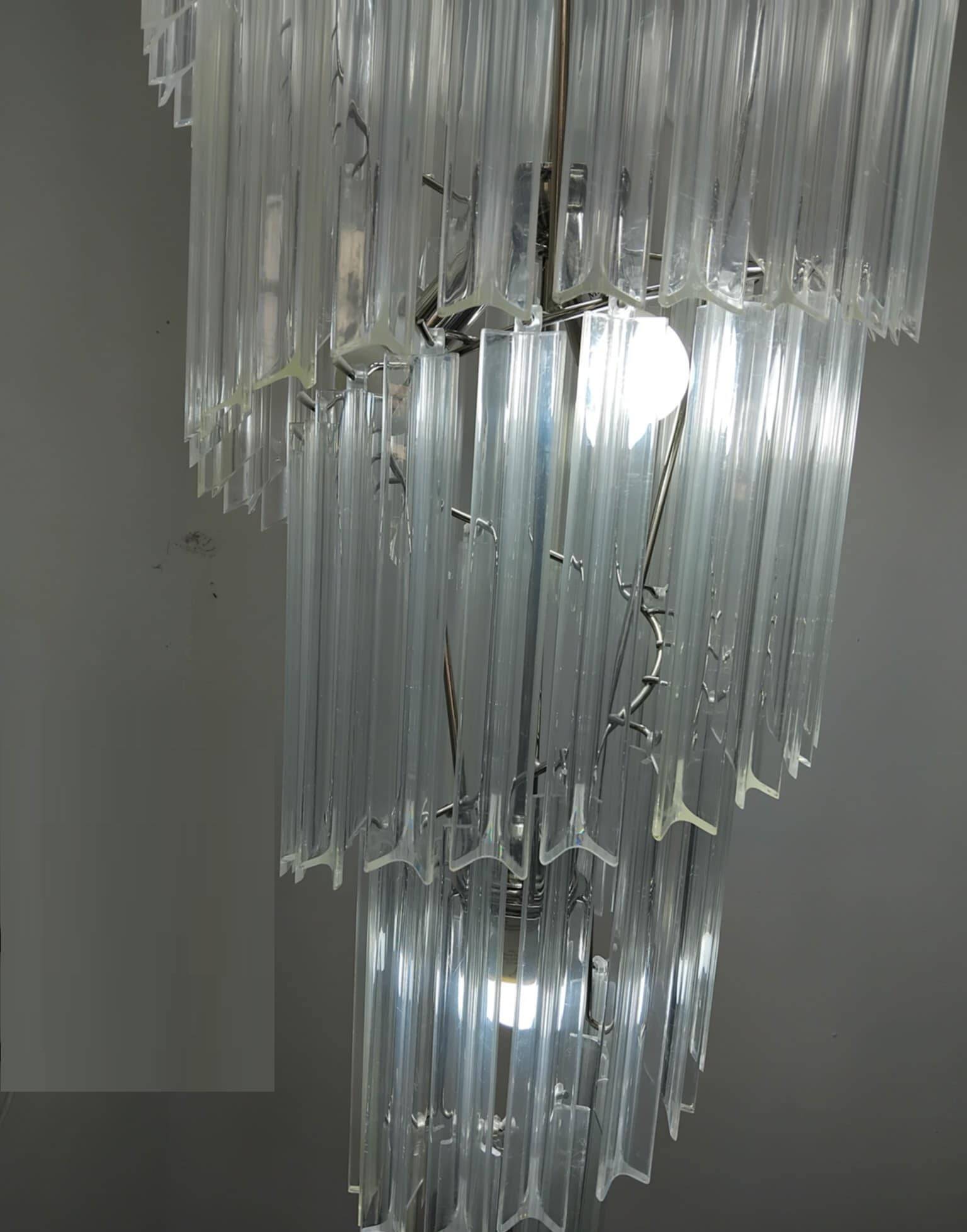 Large spiral chandelier with acrylic crystal trihedrons