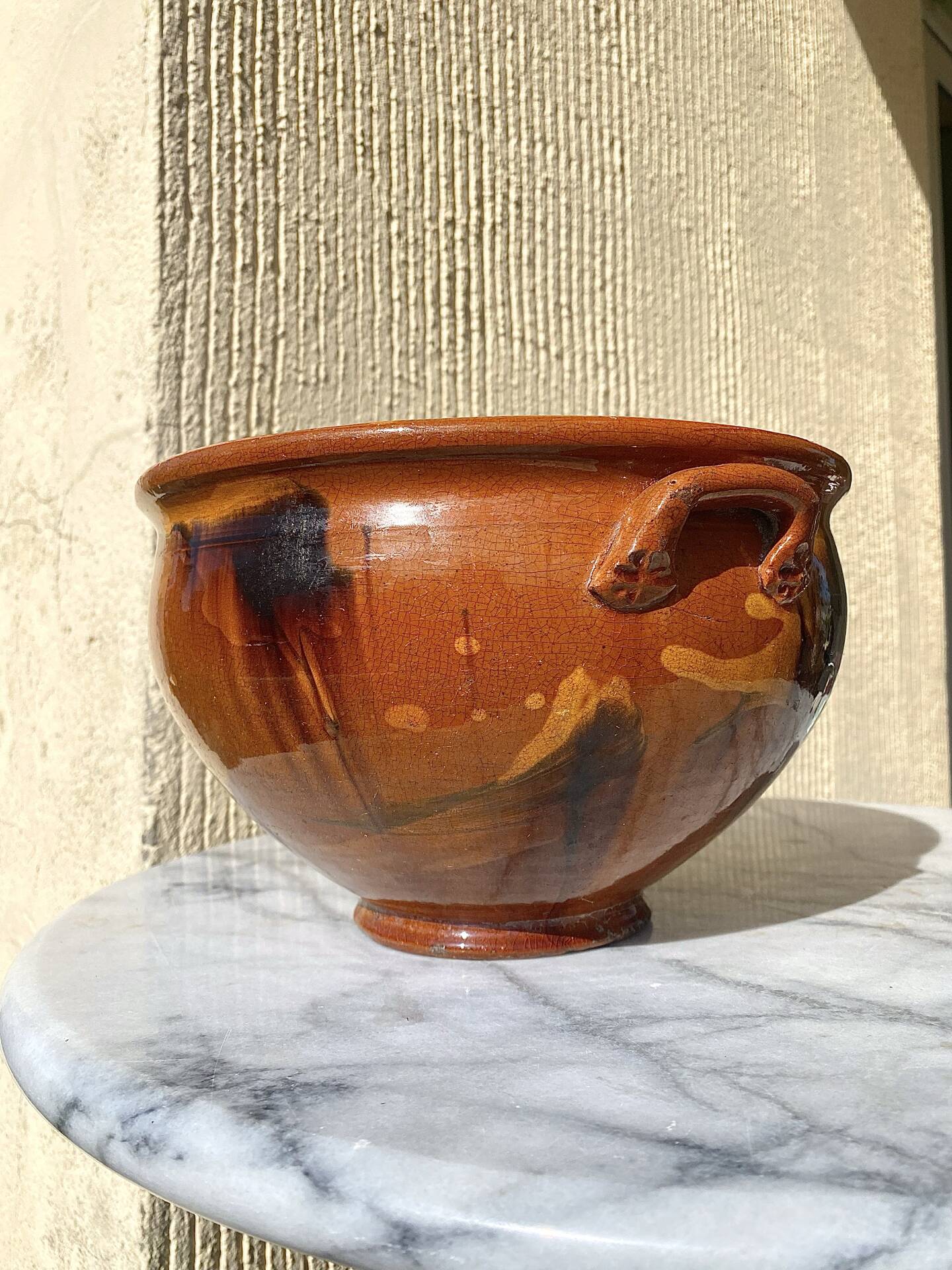 Antique glazed earthenware soup tureen.