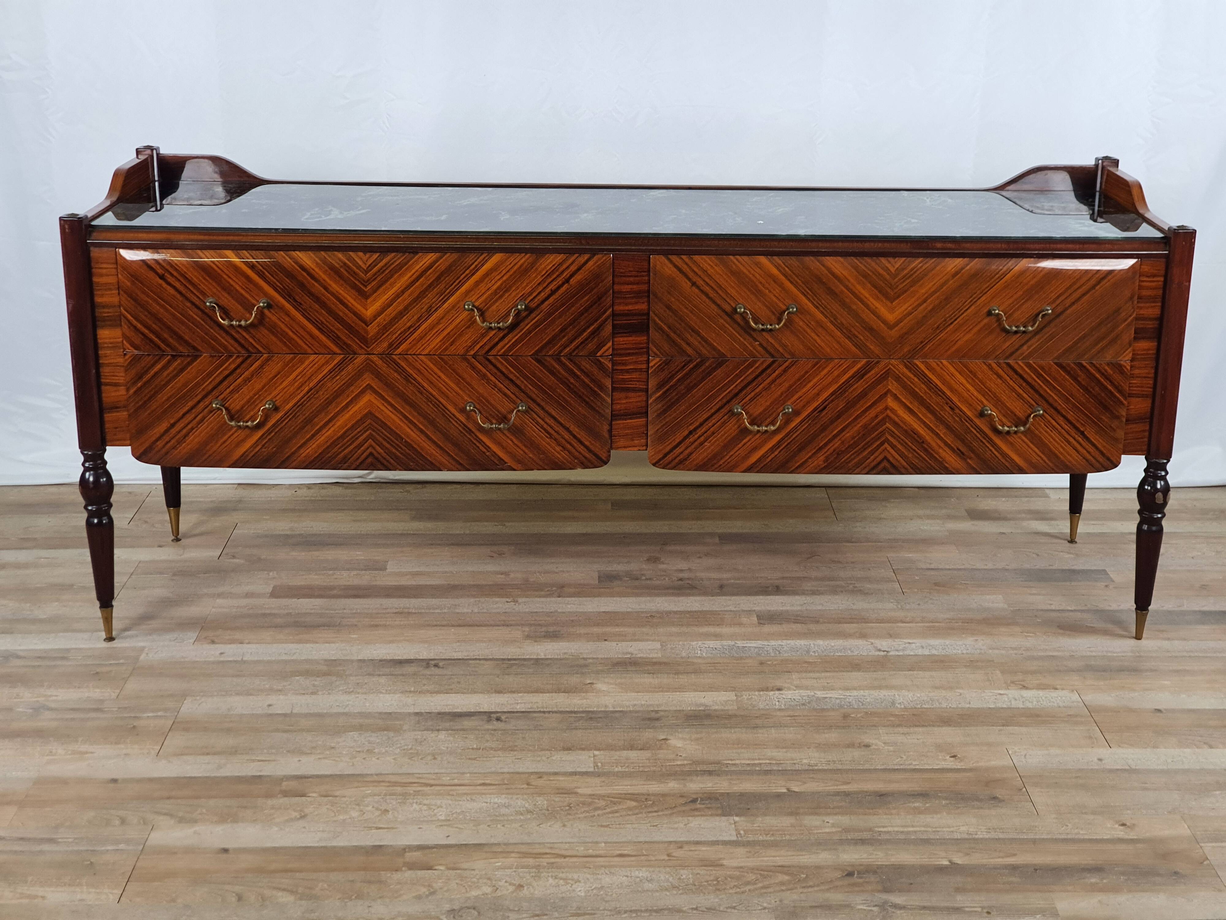 1960s sideboard in mahogany, glass and brass