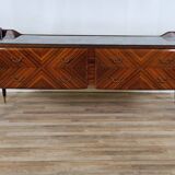1960s sideboard in mahogany, glass and brass