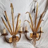 Pair of gilded metal reed wall lamps