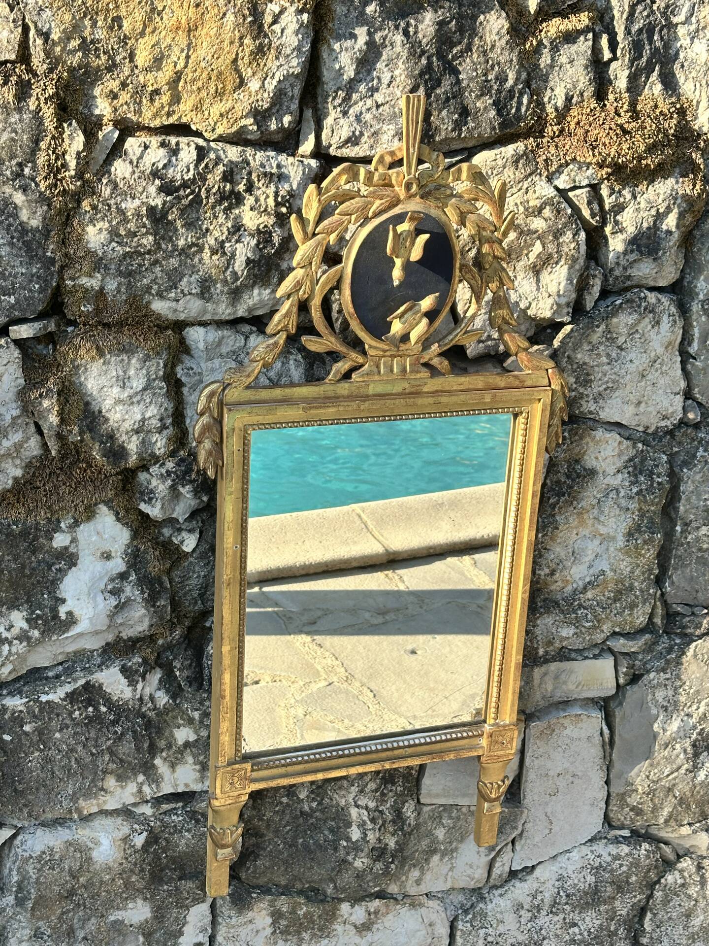 Trumeau mirror "To the Birds" in Louis XVI style, 19th century.