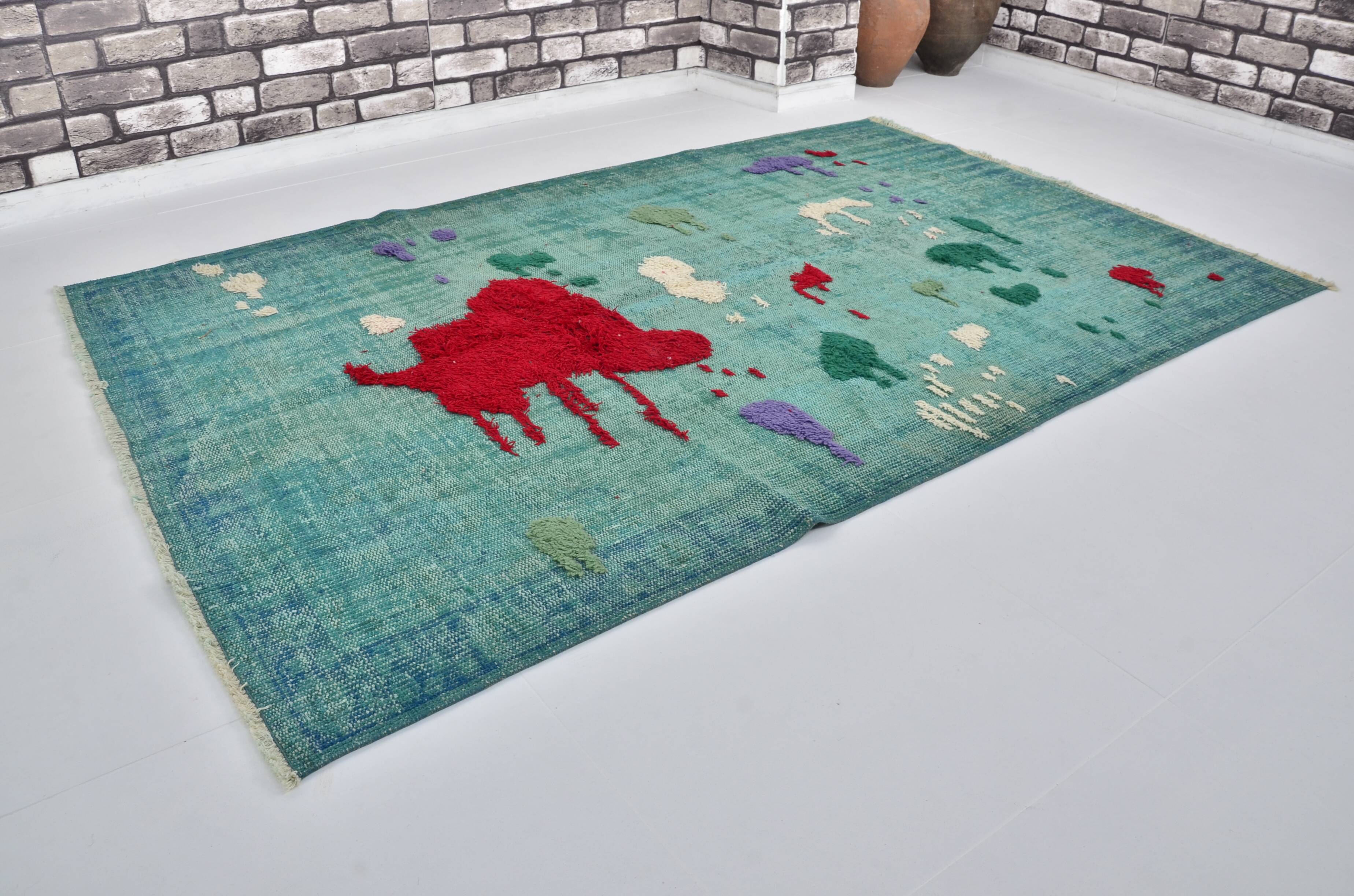 One Kind Unique Vintage Wool Carpet