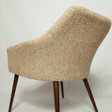Modern fauteuil en bois orange polka dot bouclé tissus 1960 cocktail fauteuil de salon