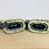 Pair of black Longchamp ceramic candle holders 50s