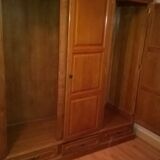 Wardrobe, in solid chestnut, with closet, 3 doors