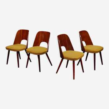 Set of 4 515 chairs by oswald haerdtl for tone, mahogany, fabric seat