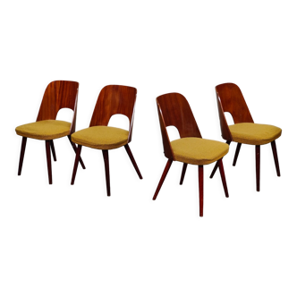 Suite de 4 chaises 515 par oswald haerdtl pour ton, acajou, assise tissu