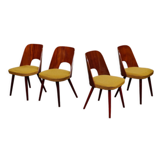 Set of 4 515 chairs by oswald haerdtl for tone, mahogany, fabric seat