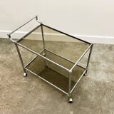 Vintage Chrome Drink Trolley - Bar Cart with smoked glass, 1980s