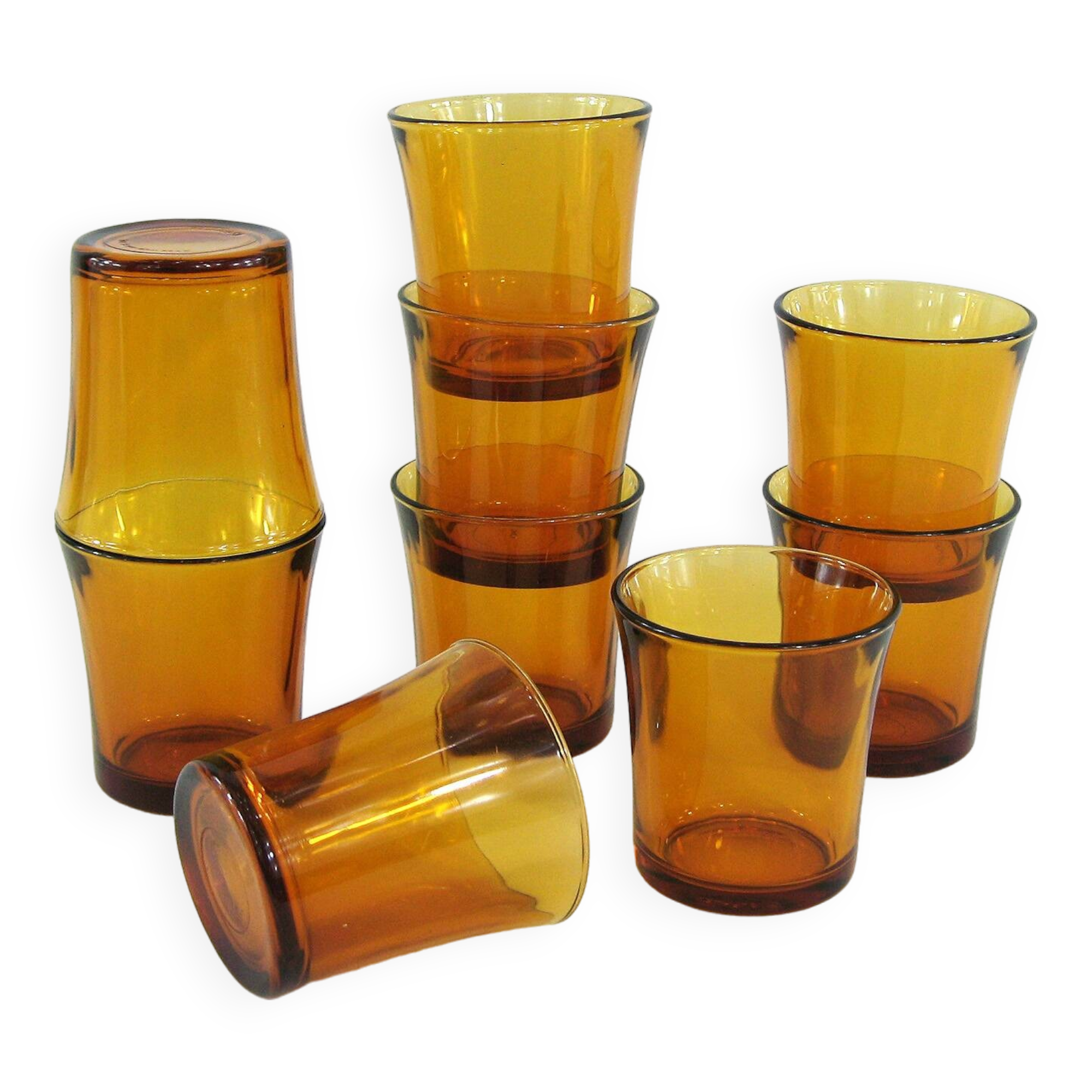 9 Amber Yellow Tempered Glass Cups - Duralex France - Vintage 70s
