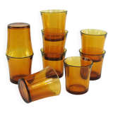 9 Amber Yellow Tempered Glass Cups - Duralex France - Vintage 70s