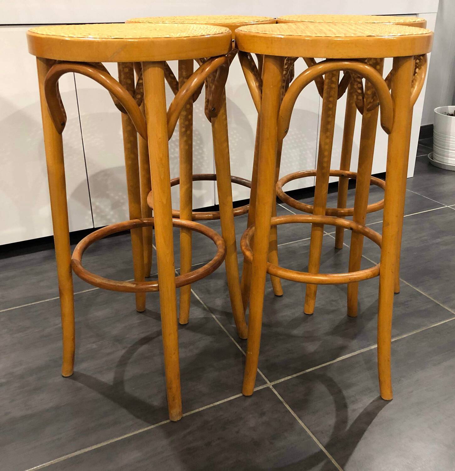 Set of 4 traditional cane stools