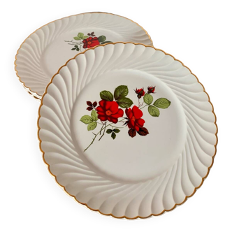 Assiettes plates faïence Keller & Guérin décor de fleurs modèle tradition