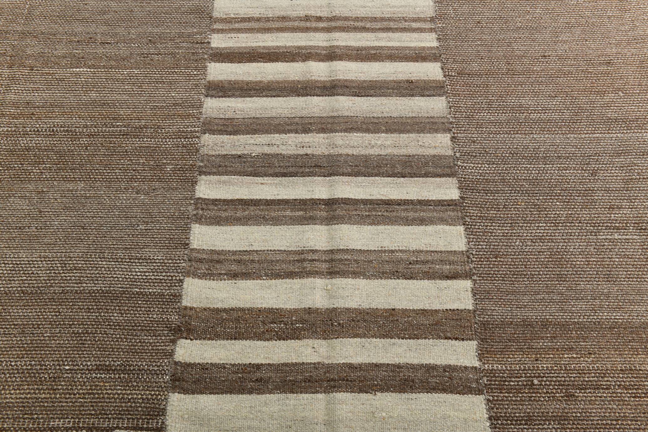 Grey & Beige Handwoven Large Kilim Rug, Turkish Wool Kilim Rug, 322x388 Cm