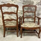 Pair of neo-rustic Louis XV style oak armchairs circa 1900