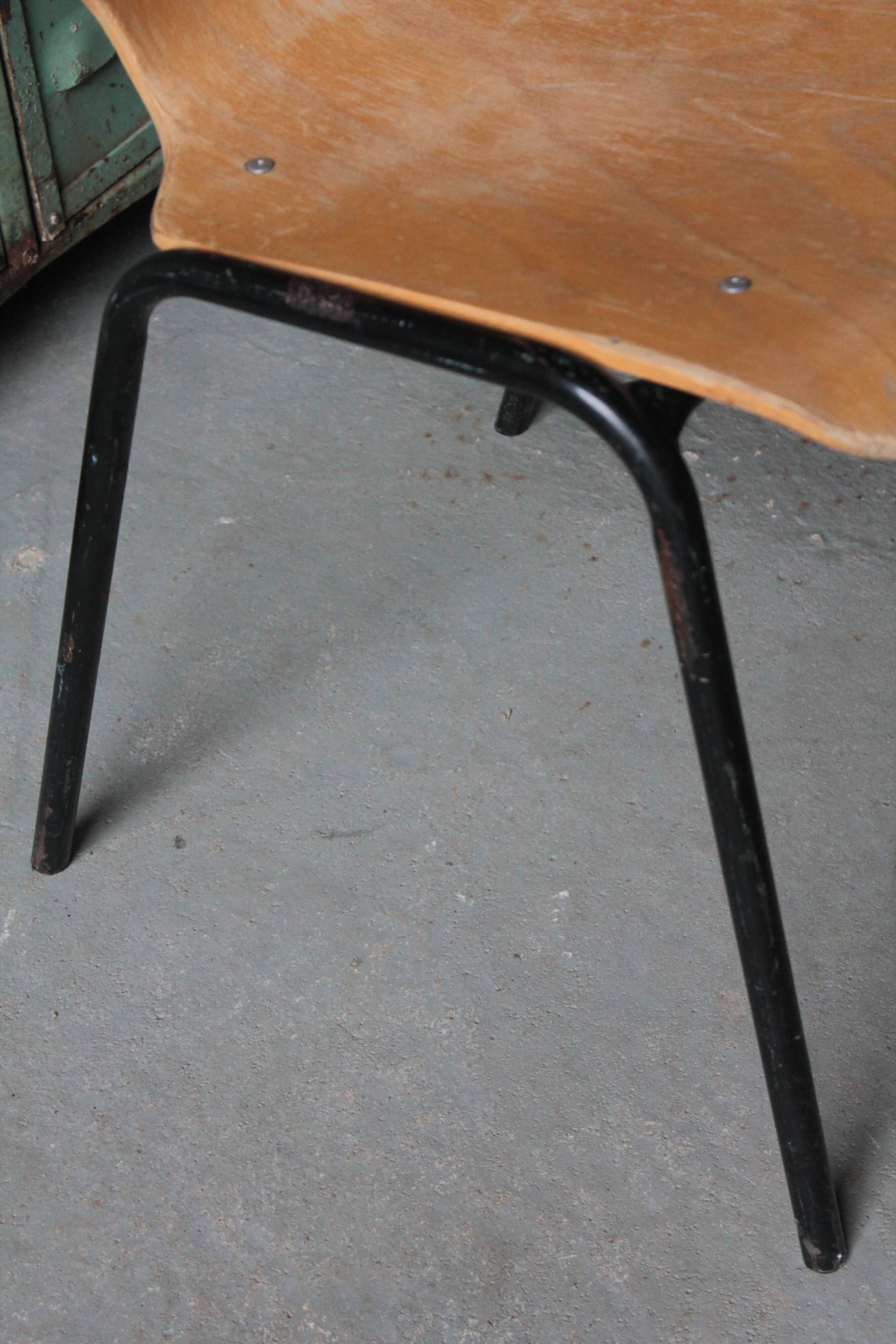 4 vintage school chairs, wood and metal