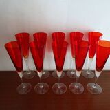 10 flutes a champagne vintage en verre rouge rubis