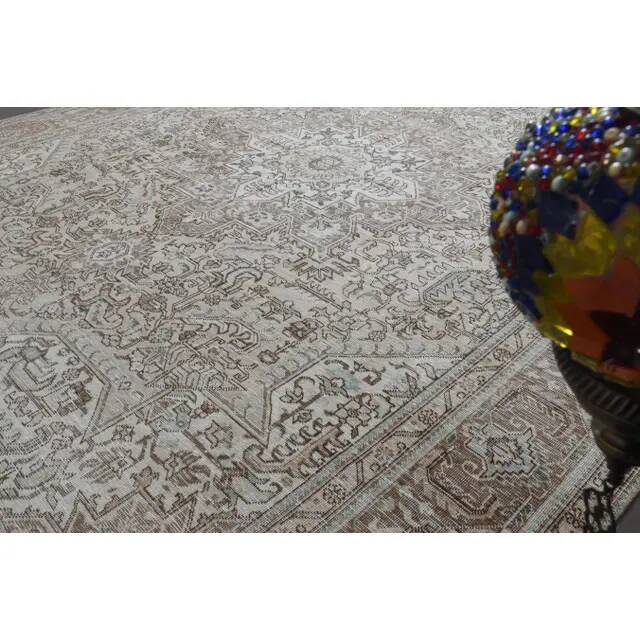 1970s Vintage Persian Handmade Wool Cotton Brown Area Rug 281x370