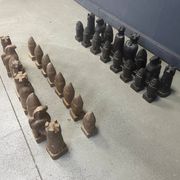 Large hand crafted wooden chess figure set, 1960s