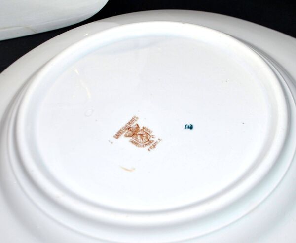 Sarreguemines service à dessert 12 assiettes faïence opaque bambou décor chinois asiatique polychrome