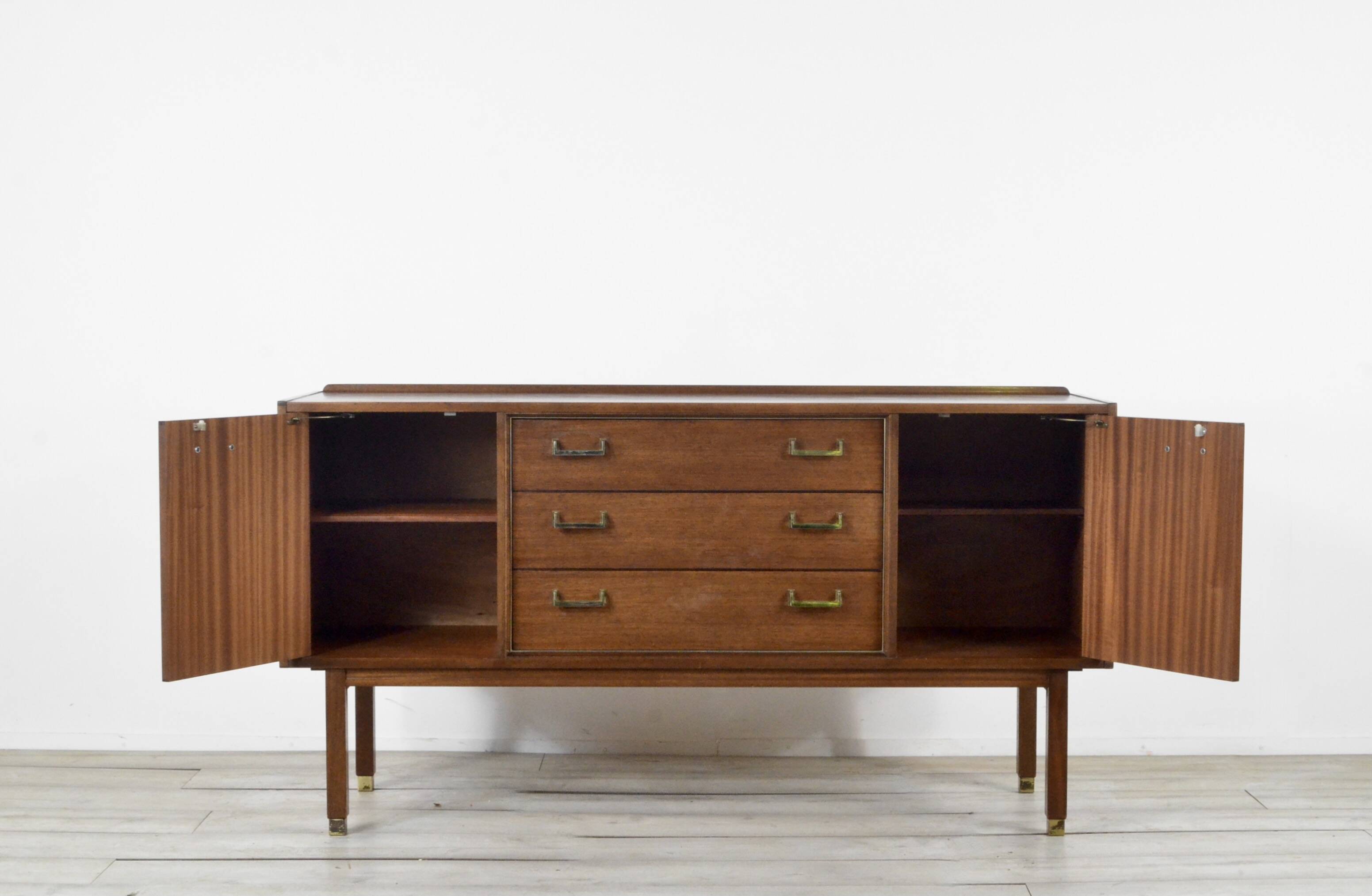 Midcentury G Plan 'E Gomme' Sideboard In Walnut And Brass. Vintage Modern /