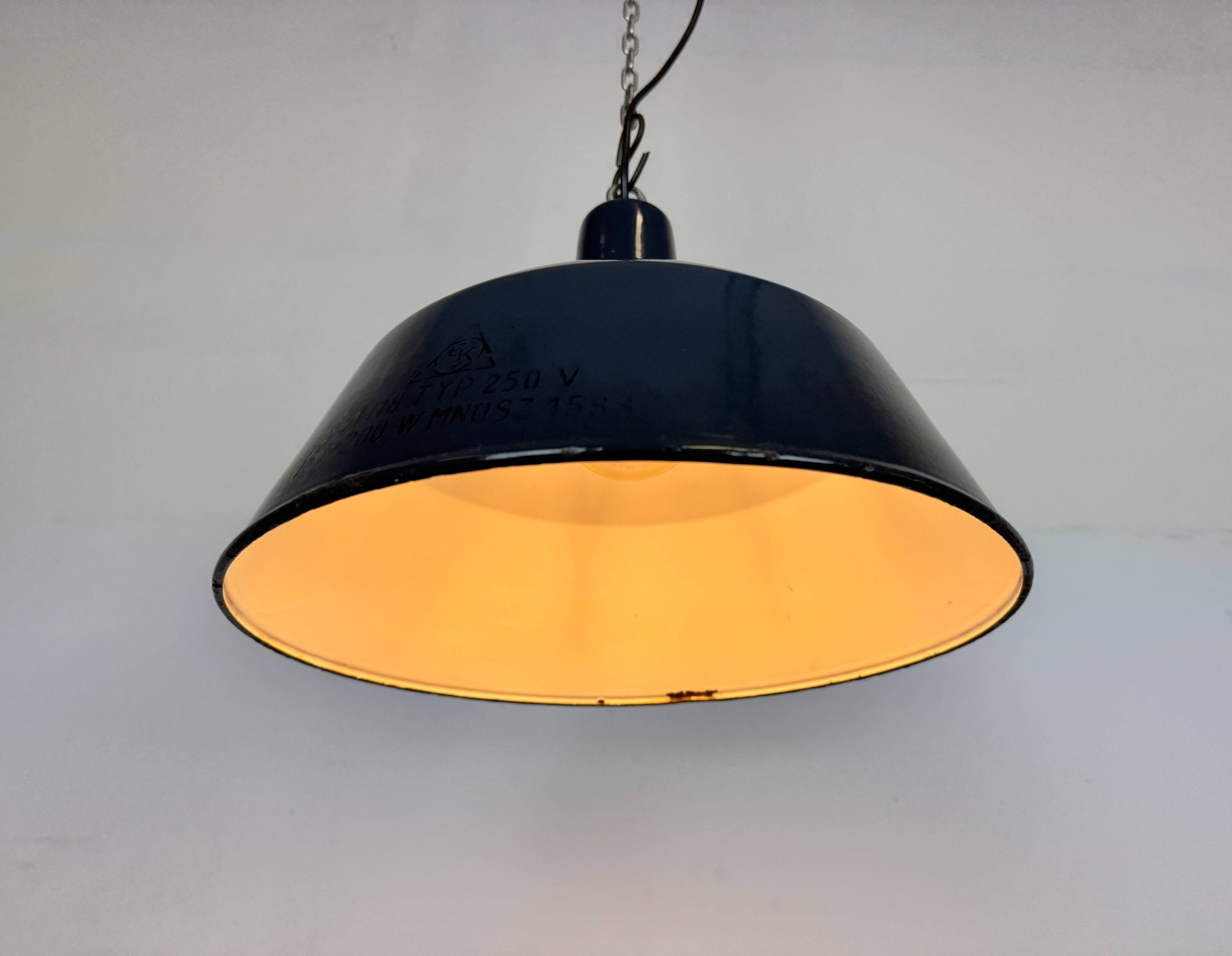 Industrial dark blue enamel pendant lamp from emax, 1960s