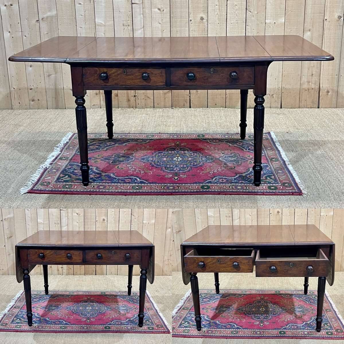 Table bureau anglaise en acajou XIXème avec 2 tiroirs