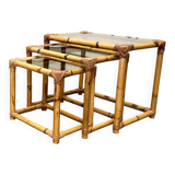 Nest of bamboo and glass tables in mid-century style, 1960s, set of 3.