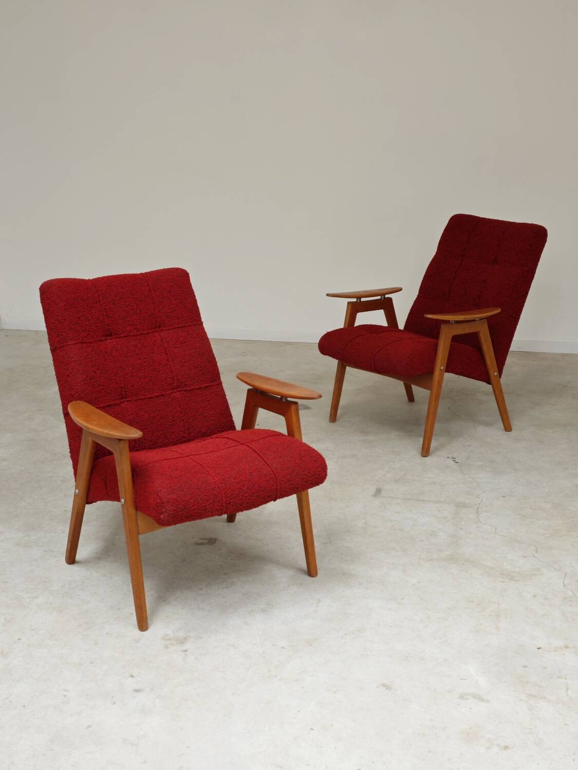 Pair of red armchairs by Jaroslav Smidek for Ton (Thonet) 60s
