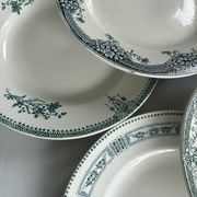 Lot 6 blue and green ironstone plates, antique French earthenware.