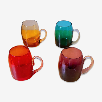 Set of 4 mugs in Murano glass 70s