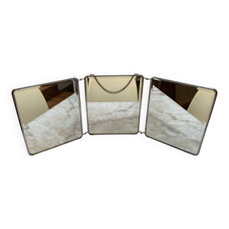 Vintage vertical beveled triptych barber mirror